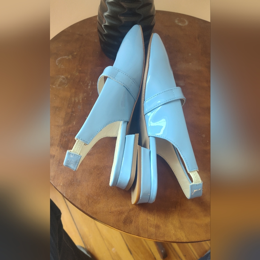 Girotti Square Toed Flat Mary Jane Shoes In Pale Blue - Picture 3 of 5